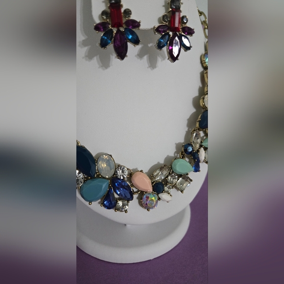 J Crew Multicolor Crystal Rhinestone Statement Necklace Unbranded Earring Set - Picture 16 of 16